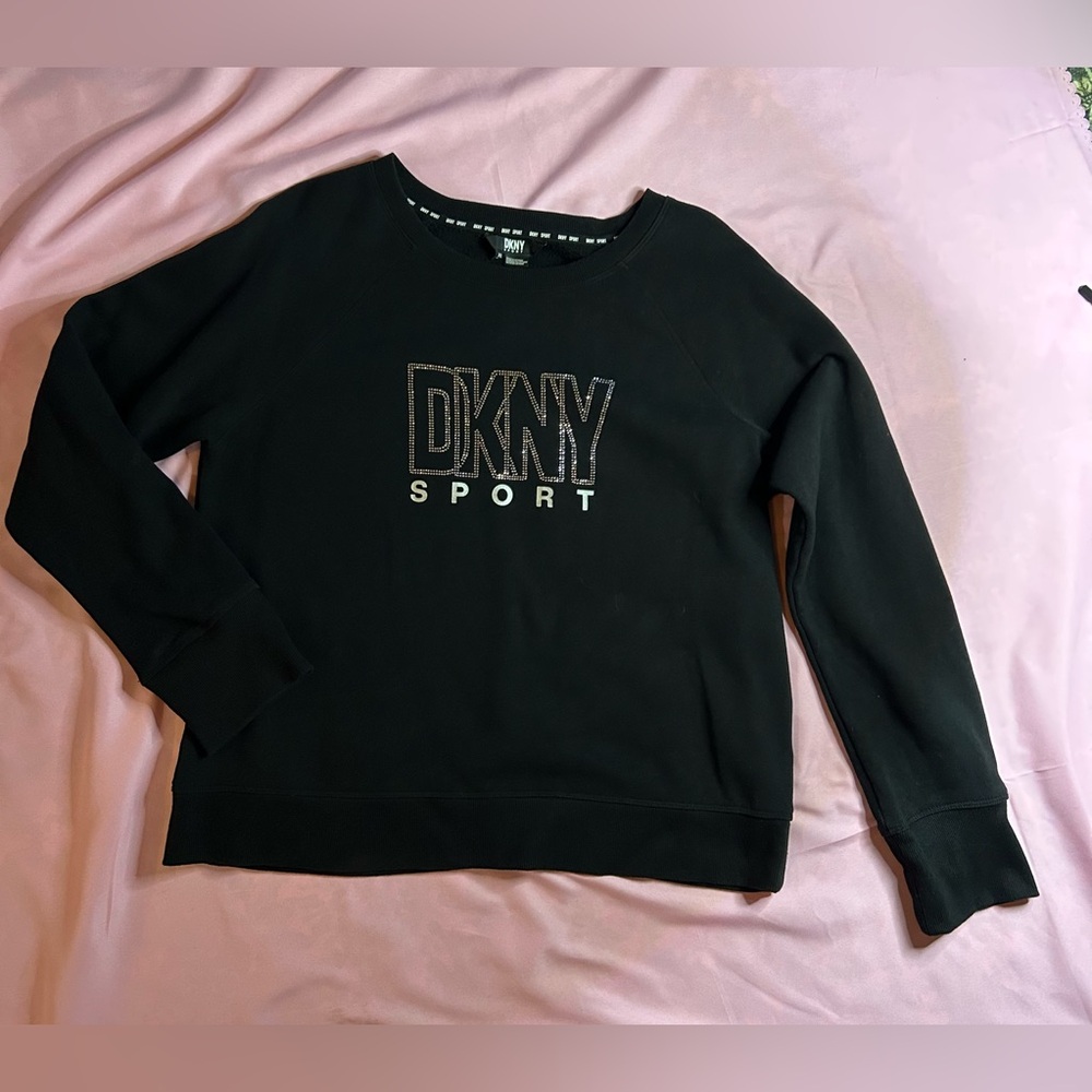DKNY Sport Black Top with Rhinestone Detail Size XL